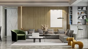 Accent wall in a Calgary living room with bold paint color creating contrast and depth