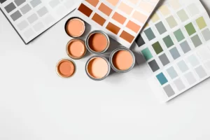 various paint sheen levels from flat to high gloss shown on interior walls
